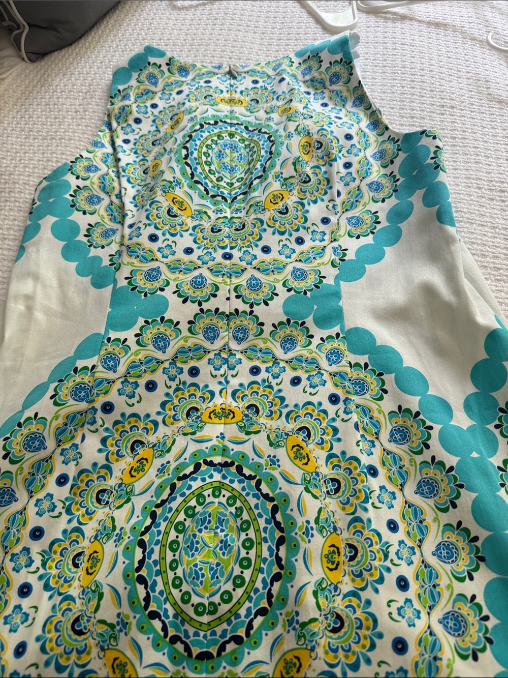 London Times Turquoise White Medallion Midi Dress - Picture 3 of 6